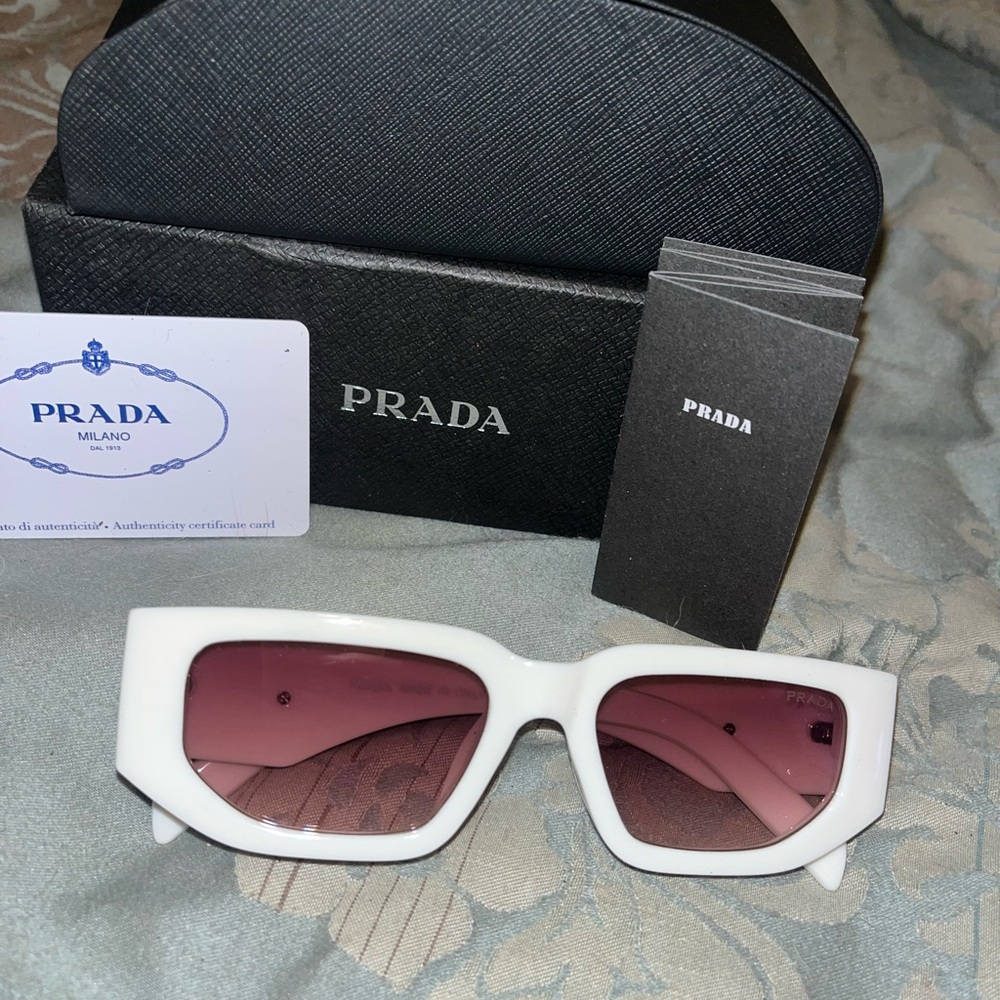 Prada Sunglasses with White Frame and Pink Lenses Prada PR 06YS